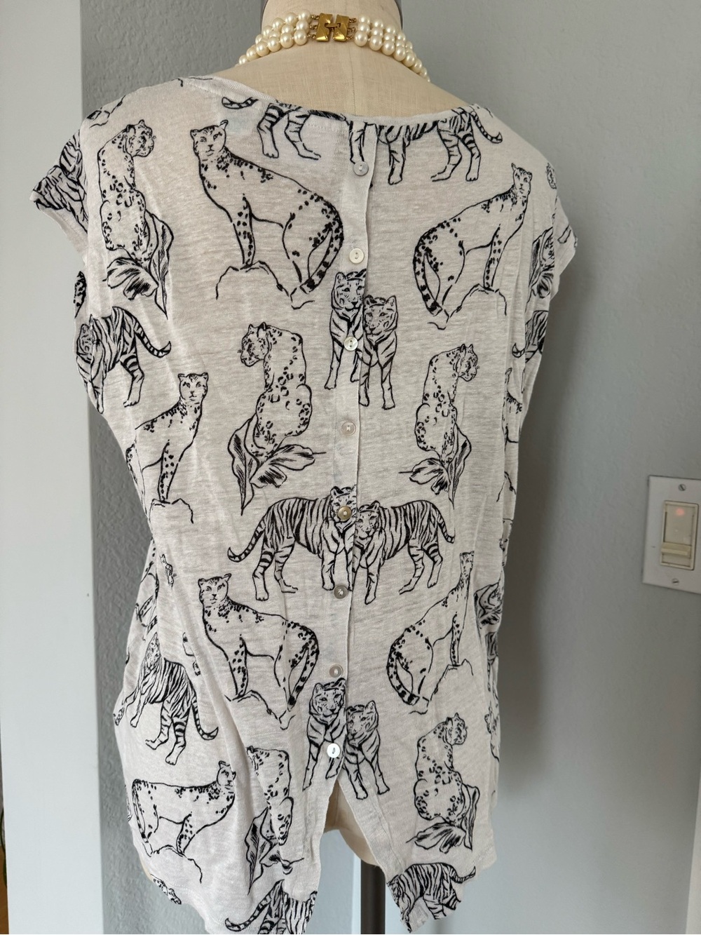 100% Linen Cynthia Rowley Big Cat Top L - Picture 3 of 5